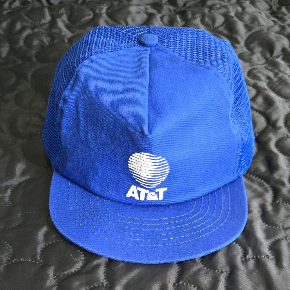 Vintage AT&T Trucker Snapback Hat Blue Made in USA "Call Before You Dig"